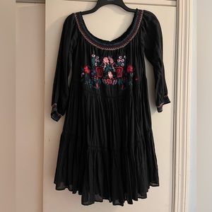 Free People black large Sunbeams Floral embroidered bodice babydoll dress